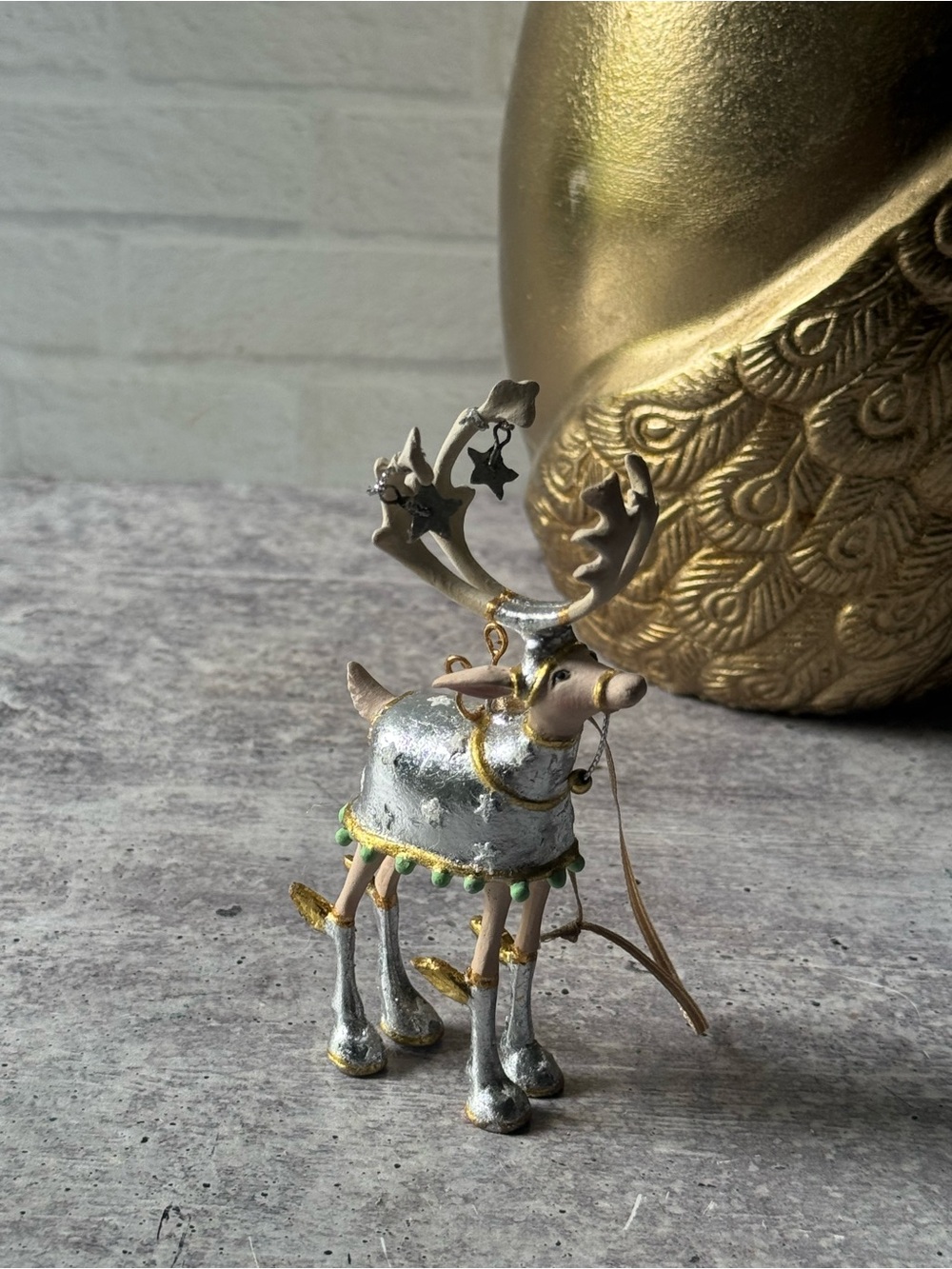 Mackenzie Childs Patience Brewster Moonbeam Comet Reindeer Mini Ornament